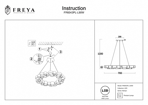 Подвесная люстра Freya Marilyn FR6043PL-L90W