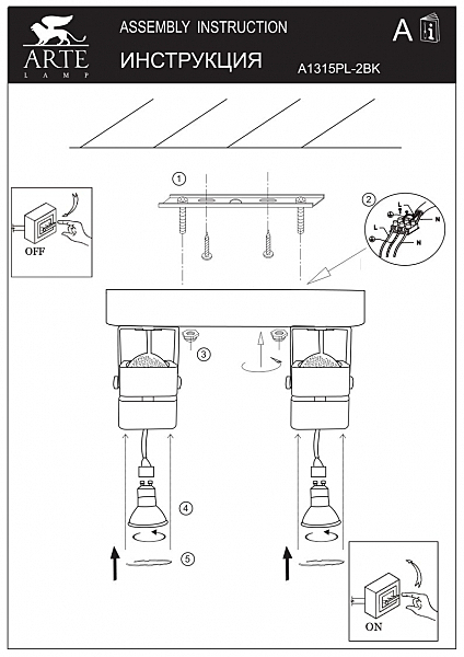 Светильник спот Arte Lamp Misam A1315PL-2BK