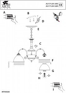 Подвесная люстра Arte Lamp VICTORIA A3171LM-3AB