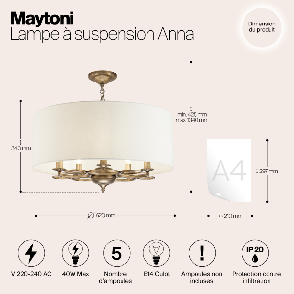 Подвесная люстра Maytoni Anna H007PL-05G