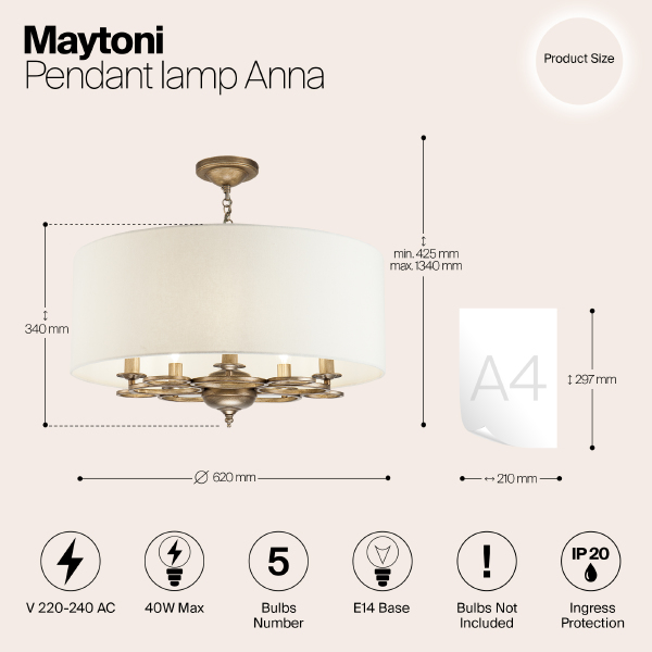 Подвесная люстра Maytoni Anna H007PL-05G