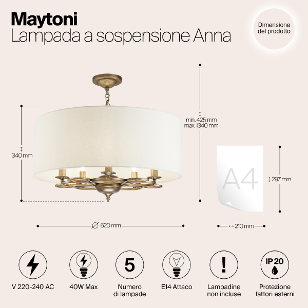 Подвесная люстра Maytoni Anna H007PL-05G