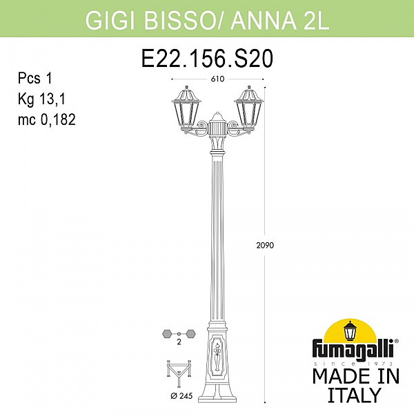Столб фонарный уличный Fumagalli Anna E22.156.S20.BYF1R