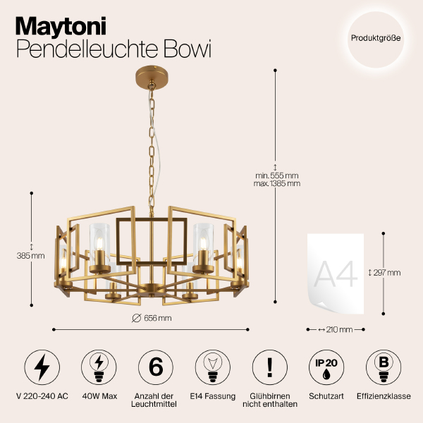 Подвесная люстра Maytoni Bowi H009PL-06G