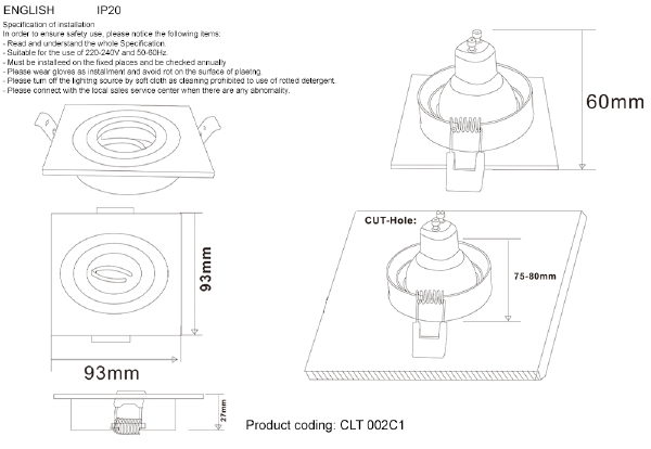 Встраиваемый светильник Crystal Lux Clt 002 CLT 002С1 WH