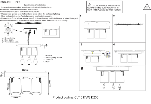 Светильник спот Crystal Lux Clt 017 CLT 017W3 D230 WH