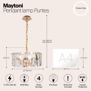 Подвесная хрустальная люстра Puntes Maytoni MOD043PL-04G