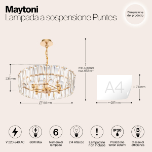 Подвесная хрустальная люстра Puntes Maytoni MOD043PL-06G