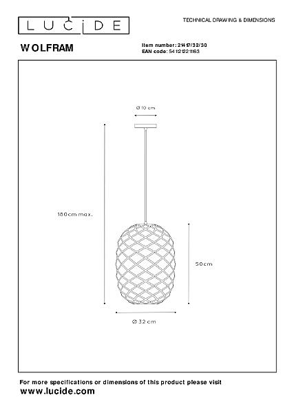 Светильник подвесной Lucide Wolfram 21417/32/30