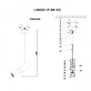 Светильник подвесной Lumien Hall Sauris LH8020/1P-BK-GD