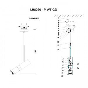 Светильник подвесной Lumien Hall Sauris LH8020/1P-WT-GD
