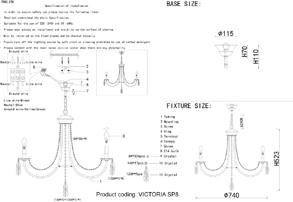 Подвесная люстра Crystal Lux Victoria VICTORIA SP8 GOLD/AMBER