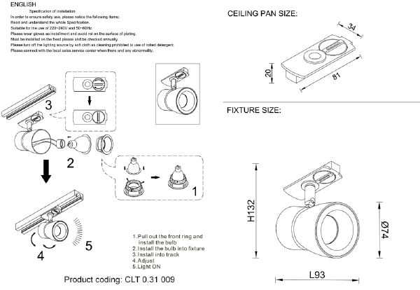 Трековый светильник Crystal Lux Clt 0.31 009 CLT 0.31 009 BL-GO