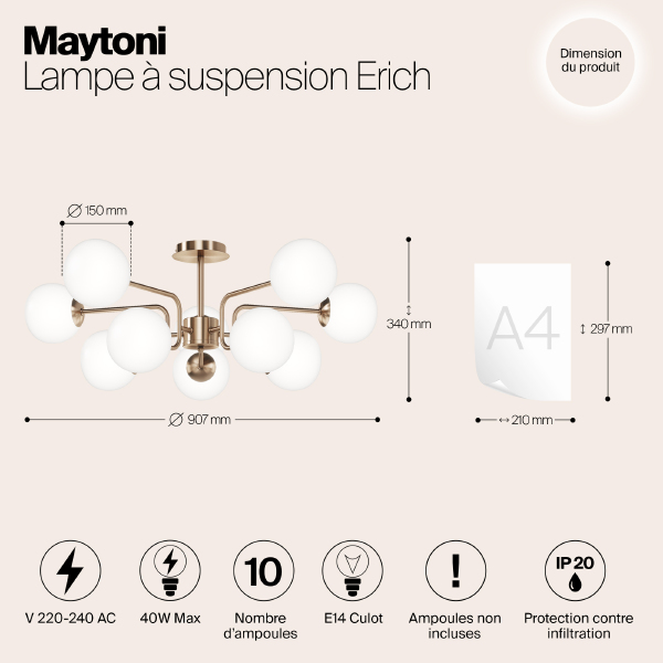 Потолочная люстра Maytoni Erich MOD221PL-10G