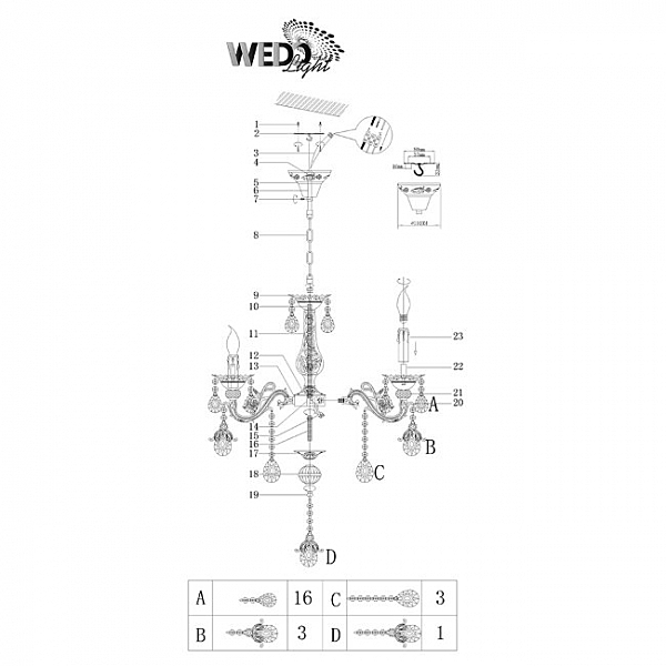 Подвесная люстра Seven Fires Evetta SF3331/3H-WG-CL