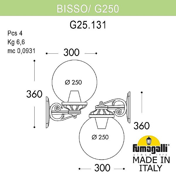 Уличный настенный светильник Fumagalli Globe 250 G25.131.000.WXF1RDN