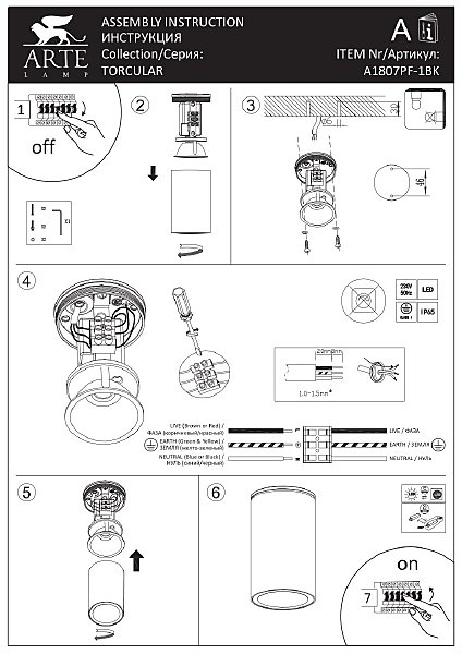 Уличный потолочный светильник Arte Lamp Torcular A1807PF-1BK